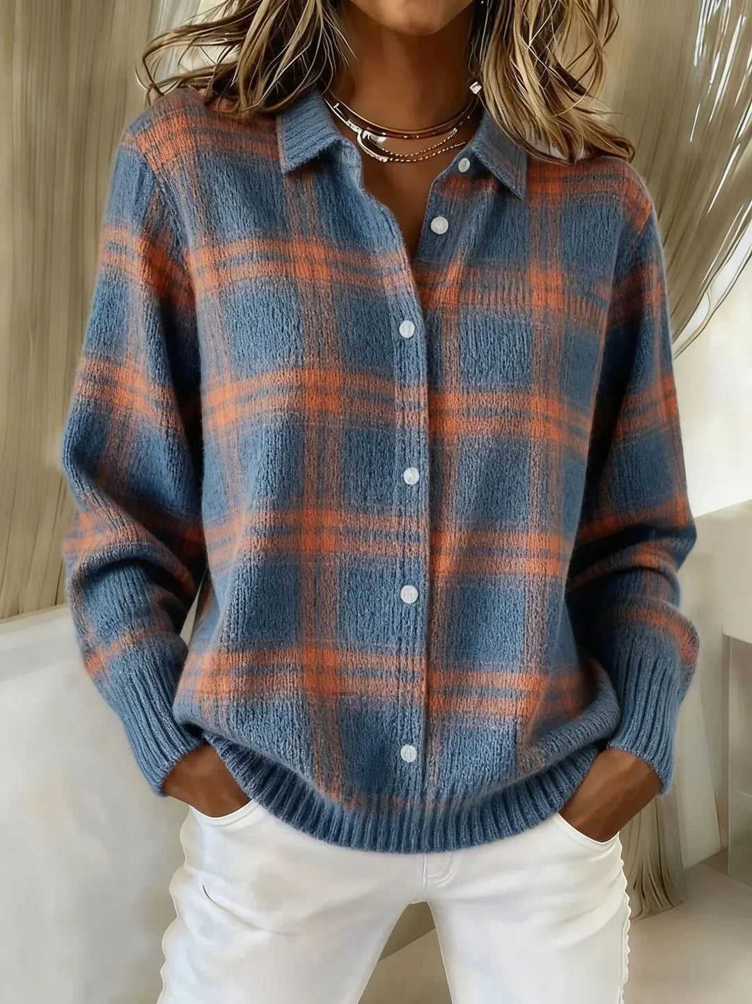 Camille - Karierter Strickjacke