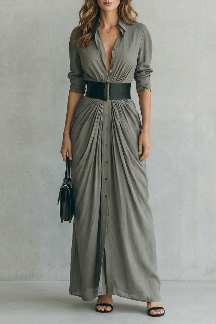 Solenzia | Maxikleid mit Knöpfen und Drapierung