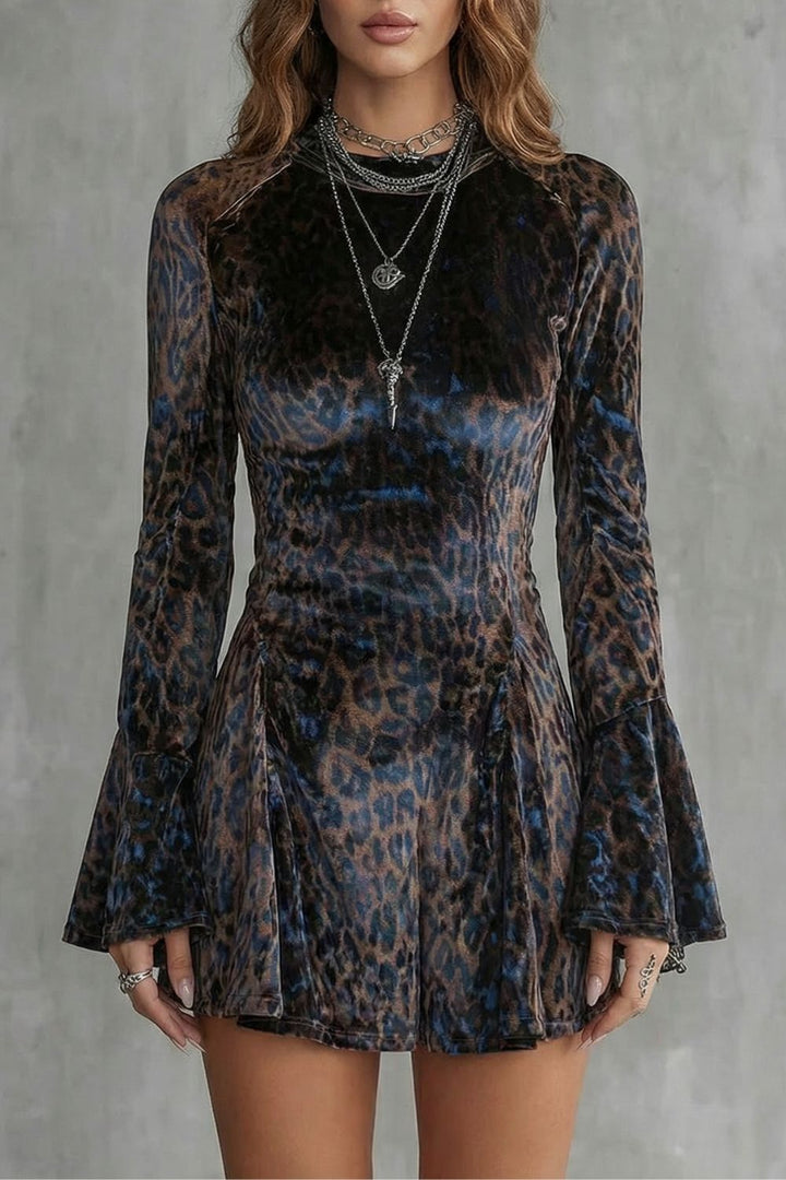 Bellanca – Ausgestellte Ärmel – Leopardenmuster Mini-Kleid