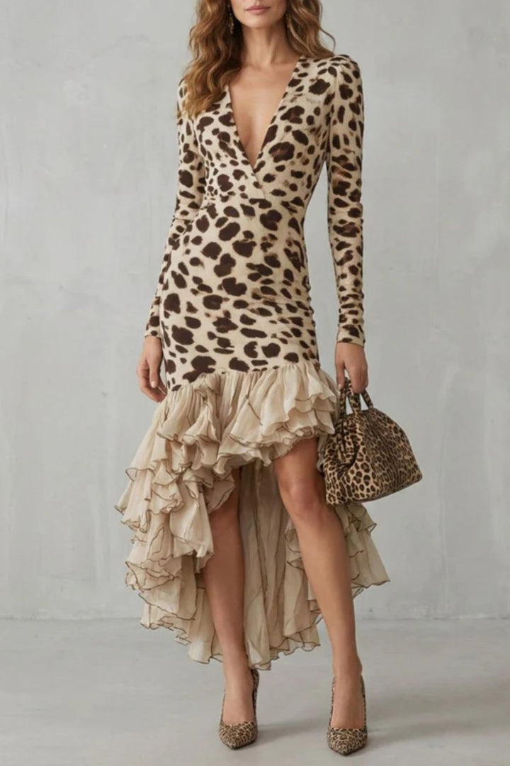 Lioraé – Rüschensaum – Leopardenmuster Midi-Kleid
