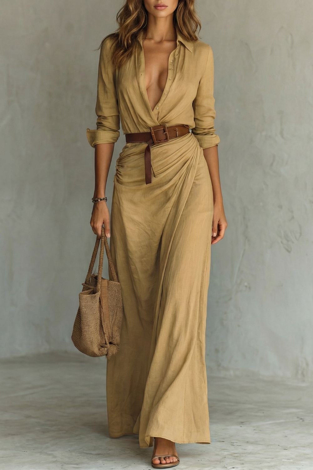 Azura | Knopf-Down Wickelgürtel Maxikleid