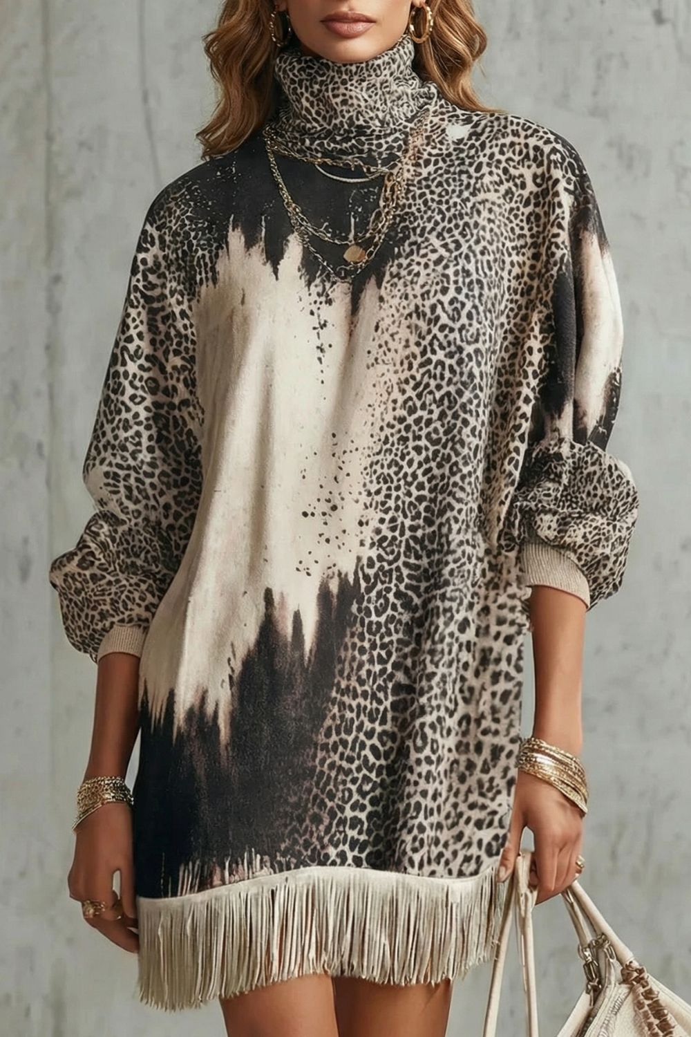 Solenne – Fransen-Saum – Leoparden-Minikleid