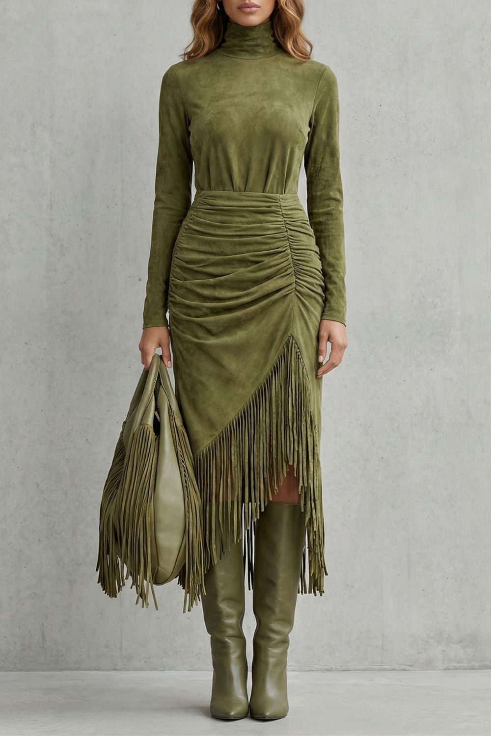 Soléna – Rüschendetail mit Fransen – Midikleid