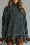 Selvatta – Leopardenbesatz Volant – Wildleder-Minikleid