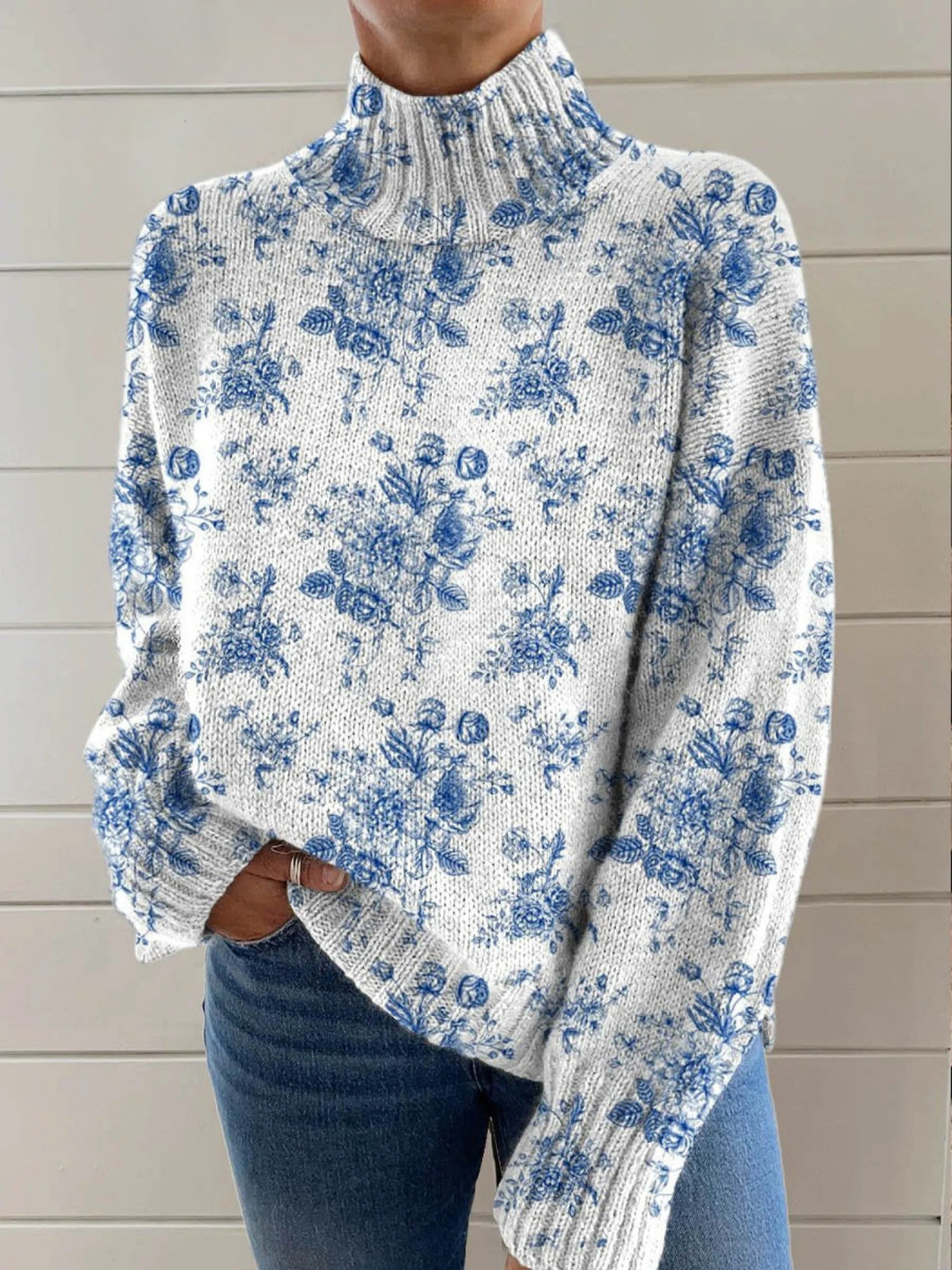 Deirdre | Pullover mit Blumenmuster und Stehkragen
