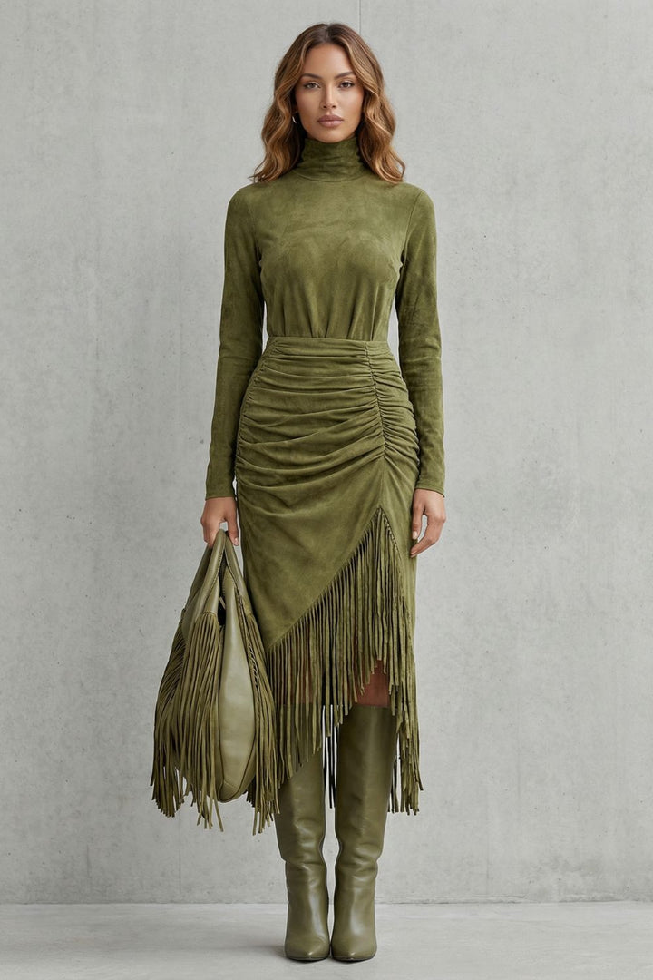 Soléna – Rüschendetail mit Fransen – Midikleid