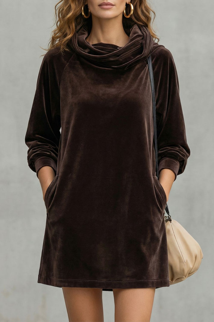 Moréna – Samt Drapierung Komfort – Cowl Neck Mini Kleid