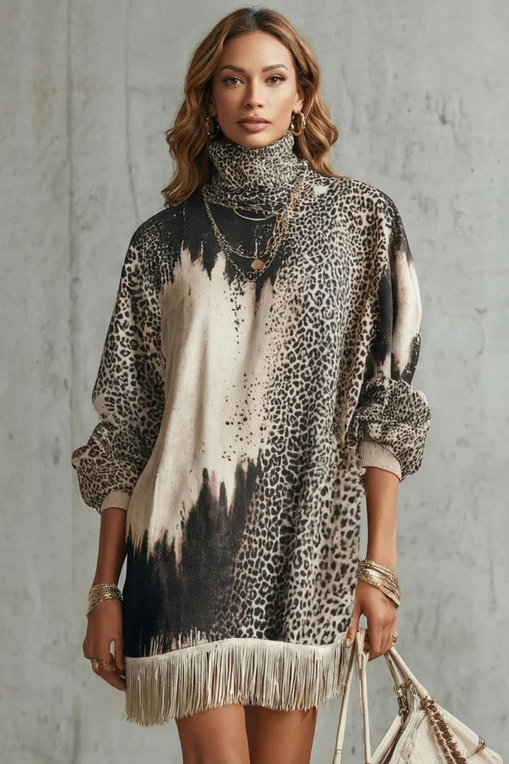 Solenne – Fransen-Saum – Leoparden-Minikleid