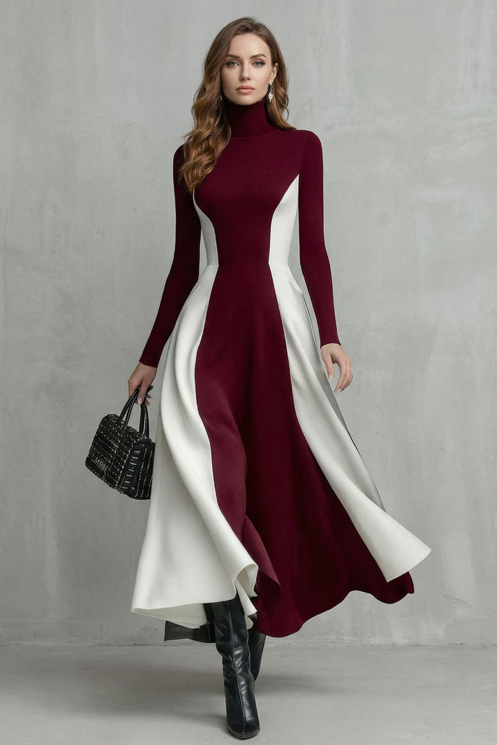 Mariveille – Sculpted contrast flow – Rollkragenkleid