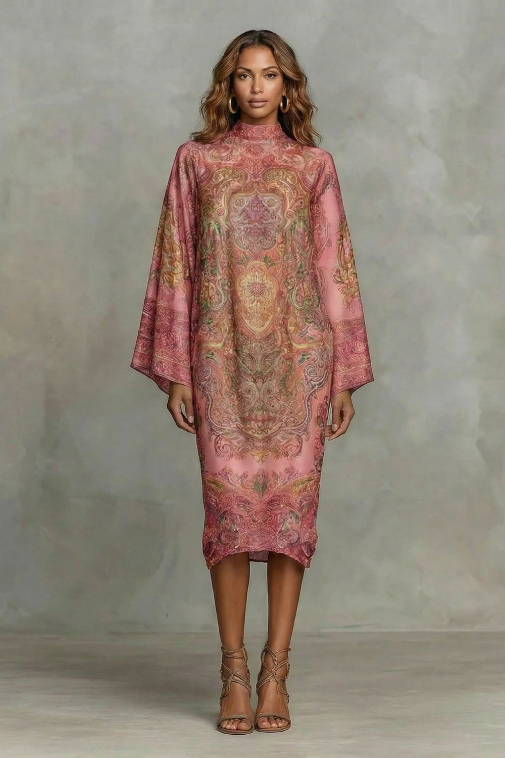 Marélienne – Barock floral Motiv – Kimono-Midikleid