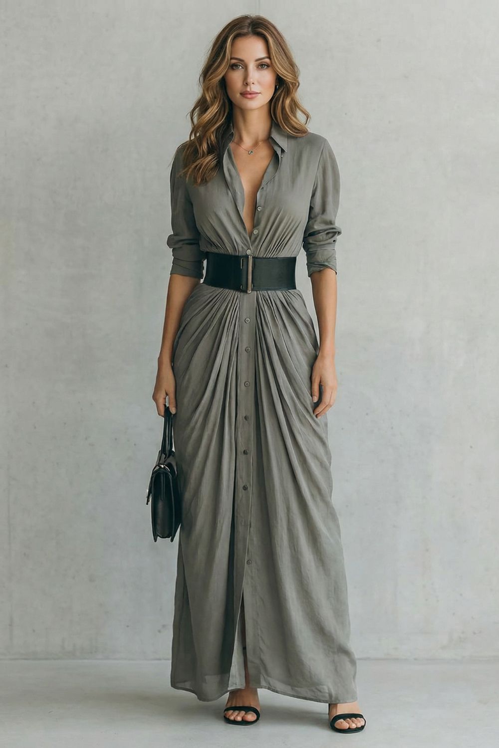 Solenzia | Maxikleid mit Knöpfen und Drapierung