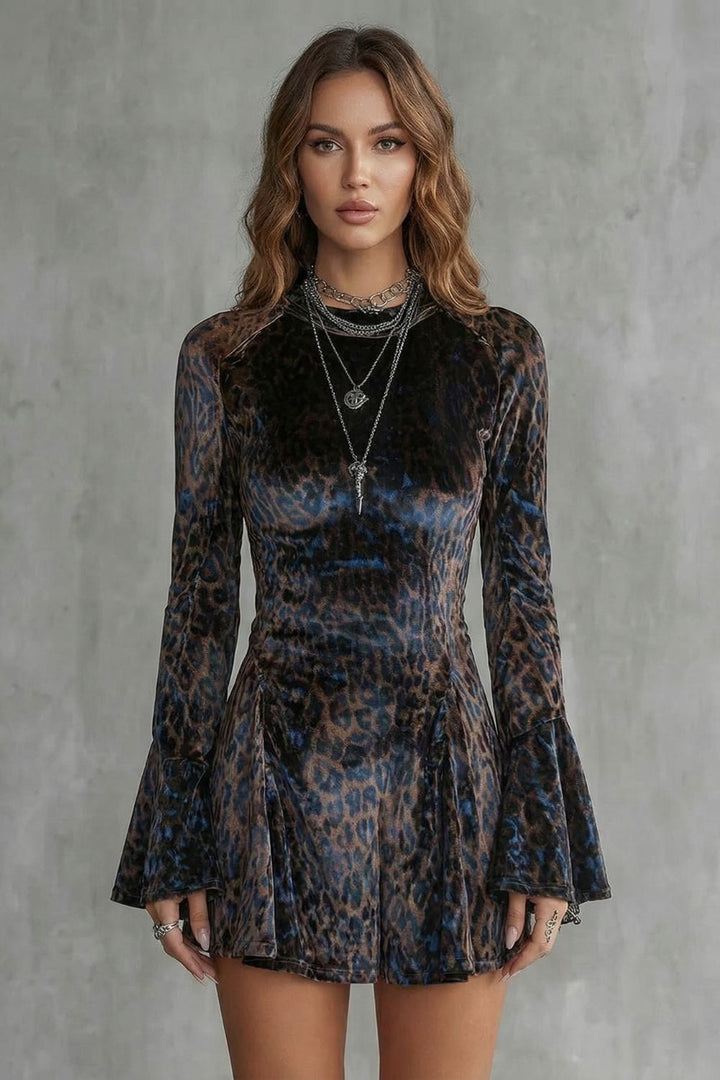 Bellanca – Ausgestellte Ärmel – Leopardenmuster Mini-Kleid