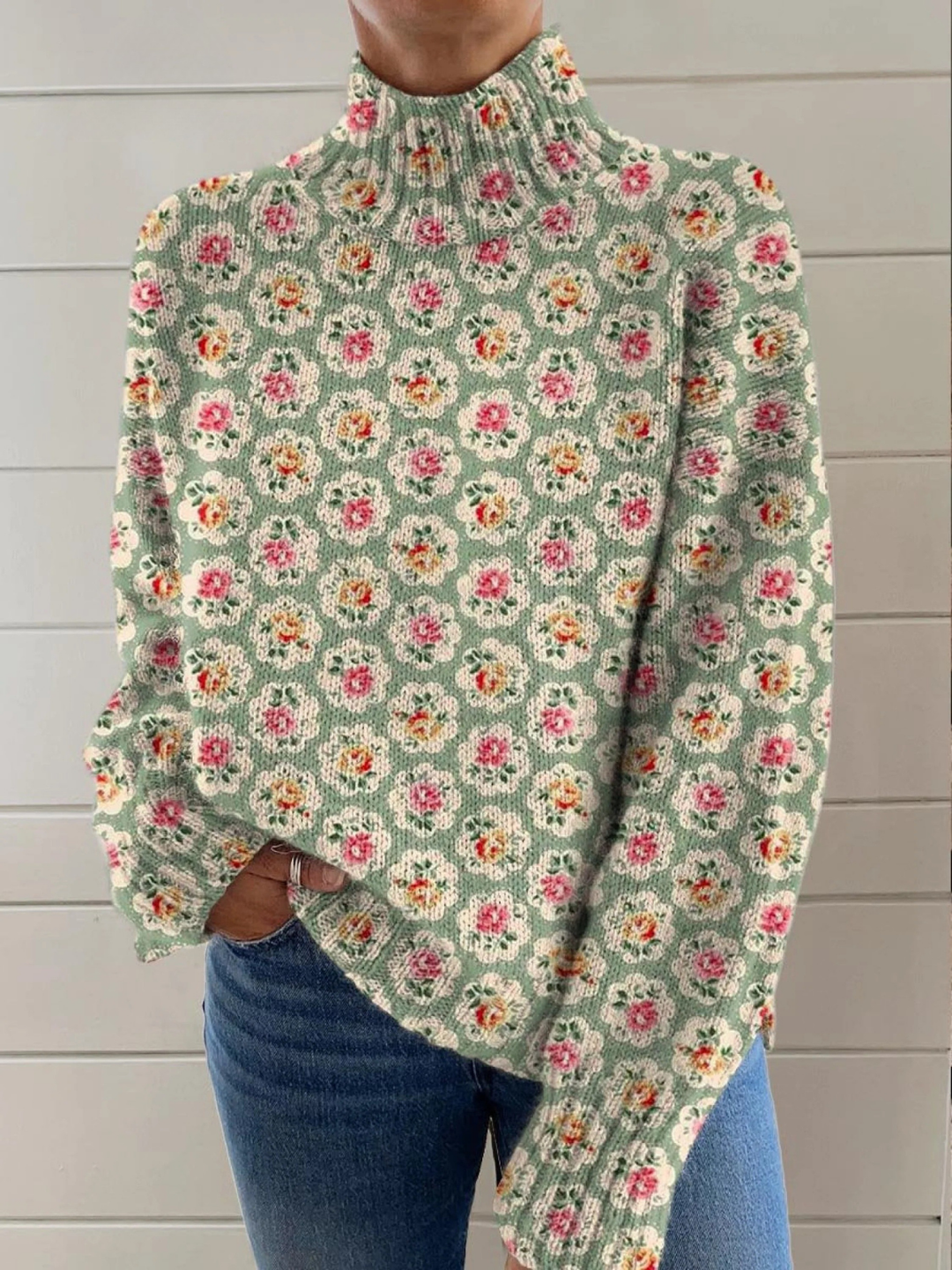Marlowe | Pullover mit floralem Stehkragen