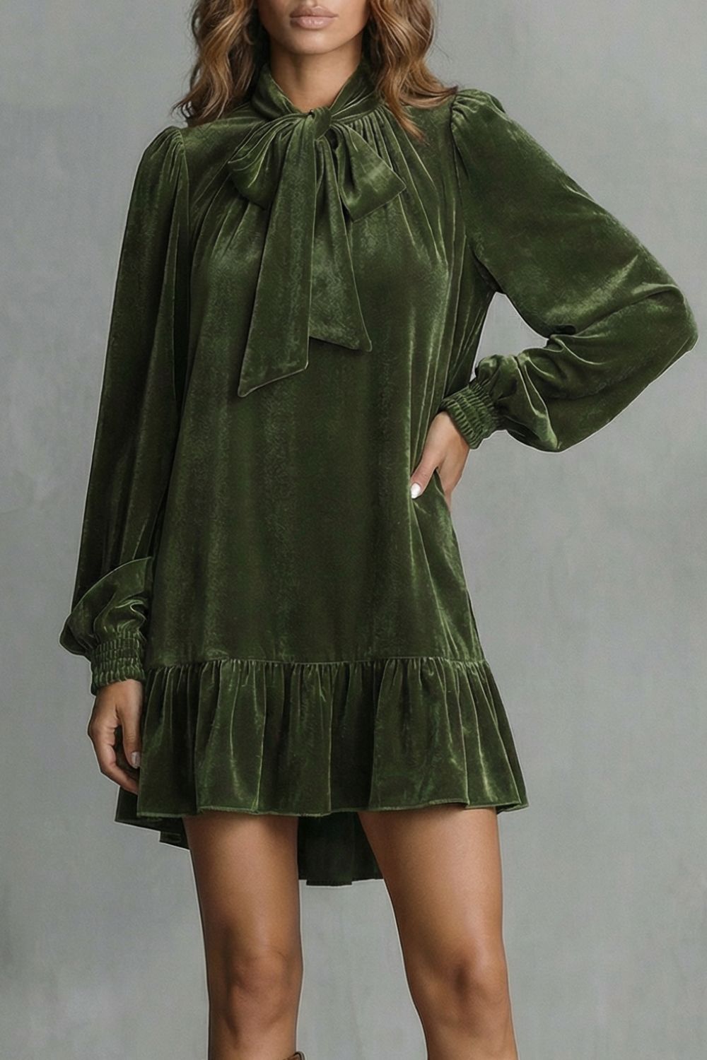 Velézia – Samt-Bow-Detail – Minikleid