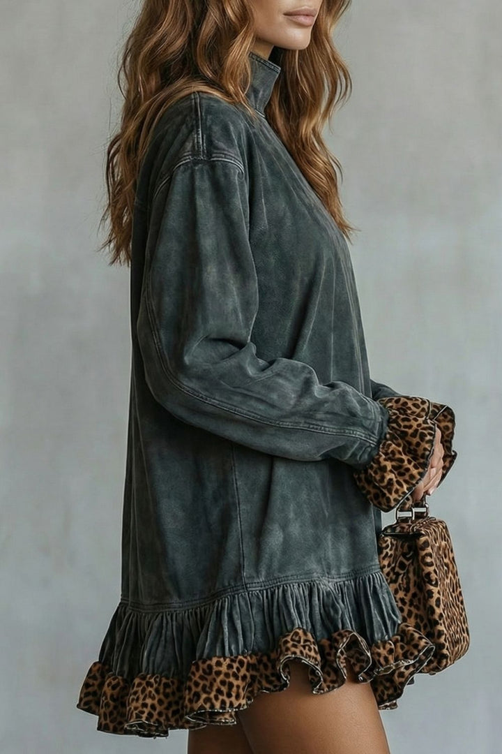 Selvatta – Leopardenbesatz Volant – Wildleder-Minikleid