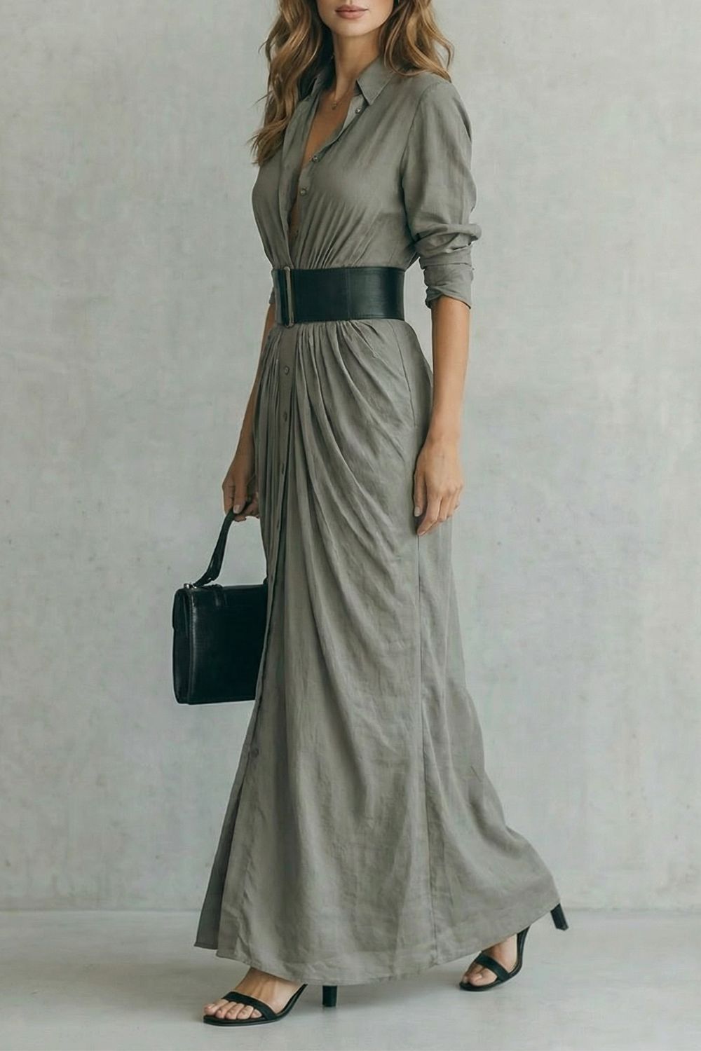 Solenzia | Maxikleid mit Knöpfen und Drapierung