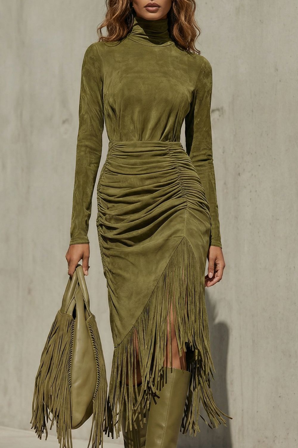 Soléna – Rüschendetail mit Fransen – Midikleid