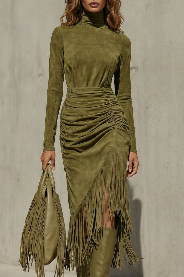 Soléna – Rüschendetail mit Fransen – Midikleid