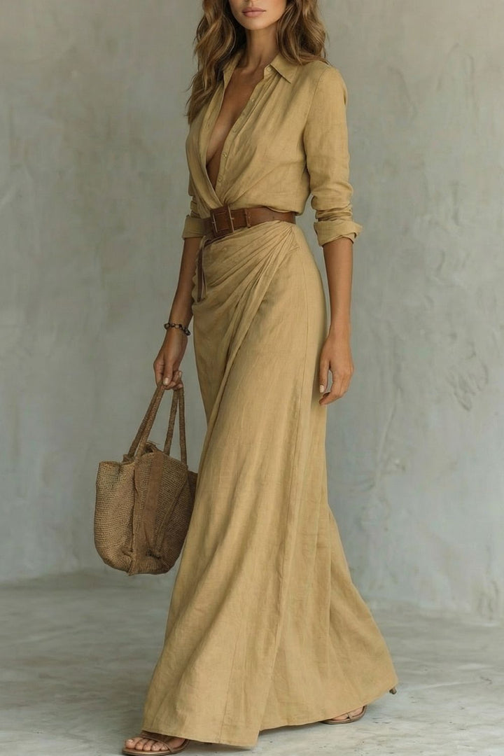 Azura | Knopf-Down Wickelgürtel Maxikleid