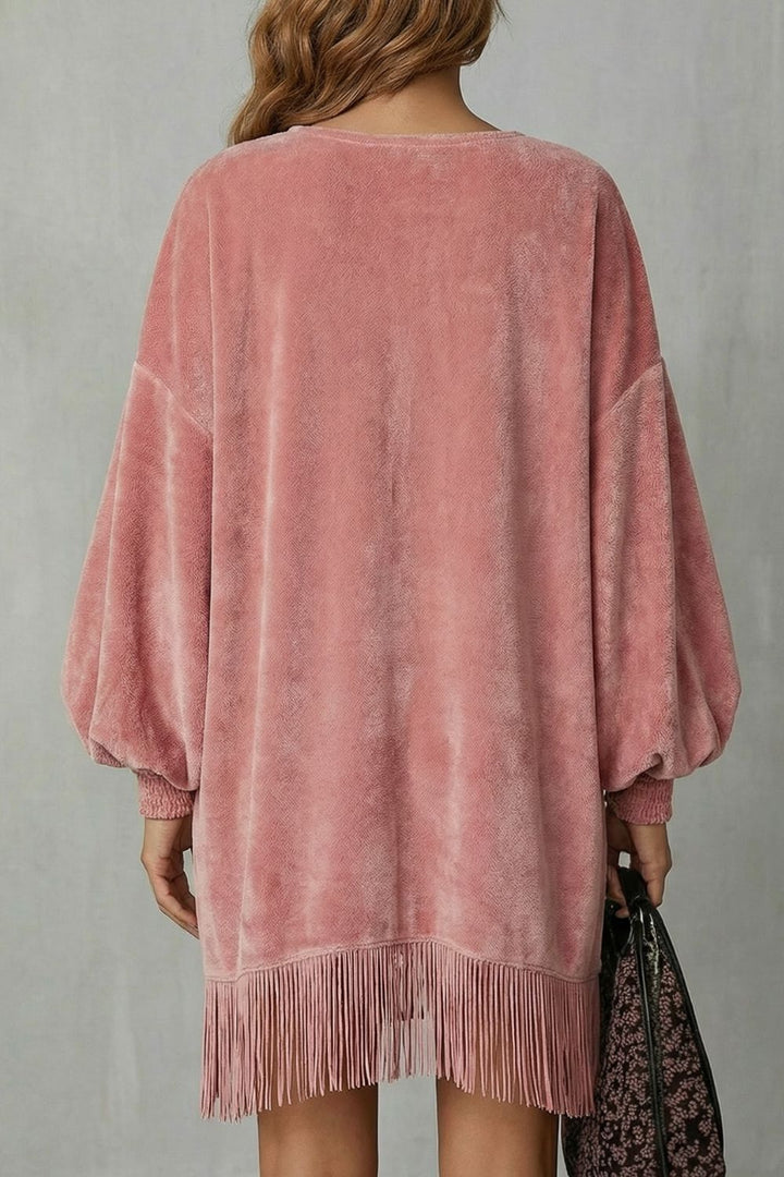 Bellurie – Voluminöse Ärmel – Fransen-Minikleid