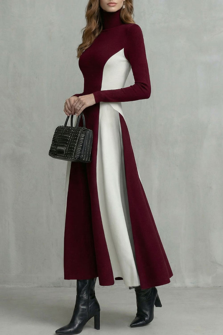 Mariveille – Sculpted contrast flow – Rollkragenkleid