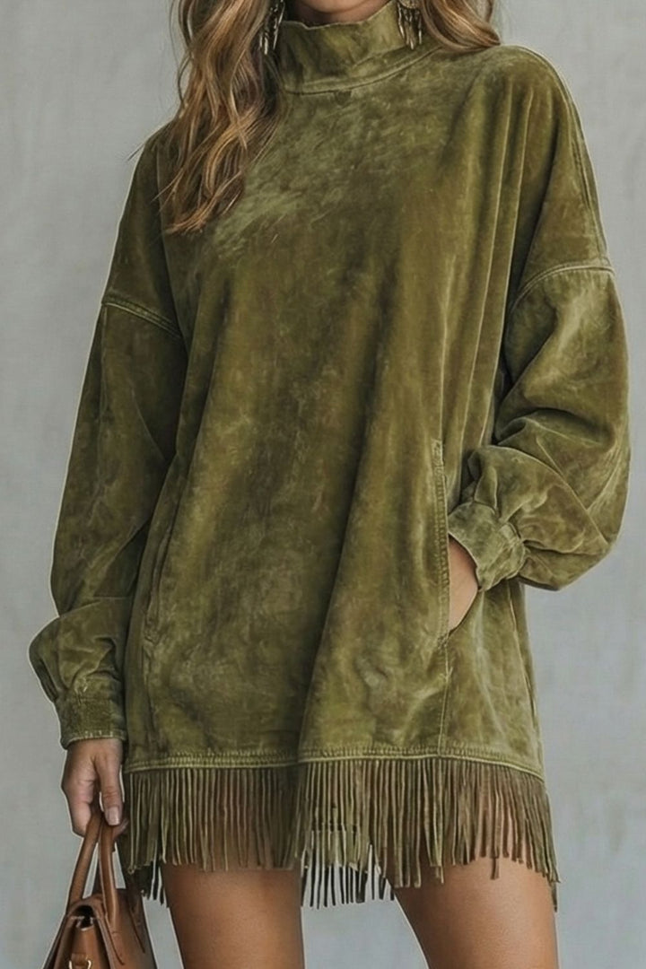Viretta – Wildleder-Fransen-Detail – Rollkragen-Minikleid