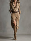 Zoe | Braunes Fashion Wildleder Midi-Kleid