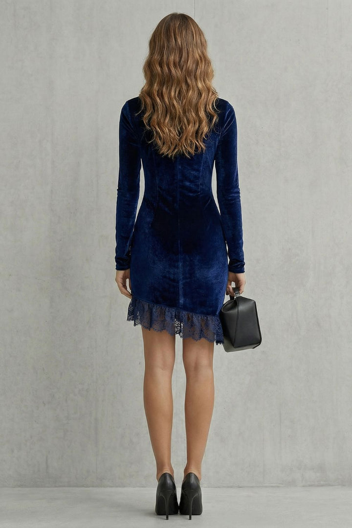Marzéra – Rüschensaum aus Spitze – Samt Bodycon Kleid
