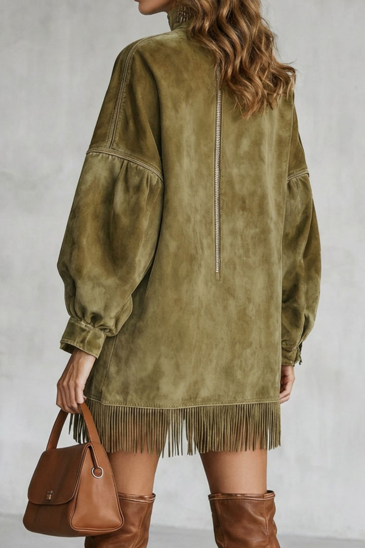 Viretta – Wildleder-Fransen-Detail – Rollkragen-Minikleid