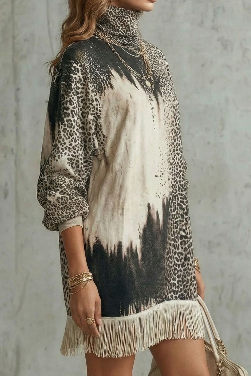 Solenne – Fransen-Saum – Leoparden-Minikleid