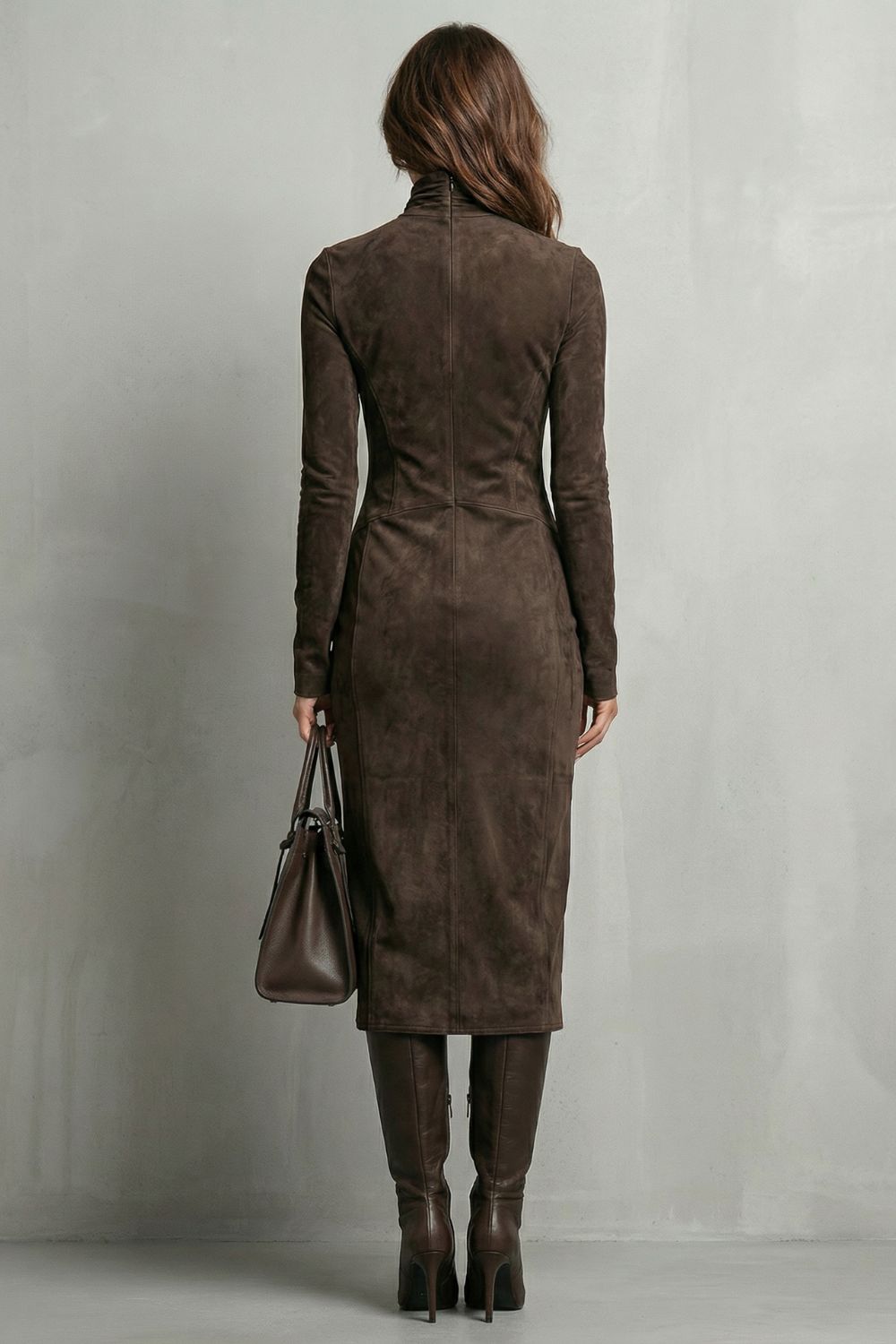 Levréne – Skulptierter Wildleder-Effekt – Turtleneck-Midi-Kleid