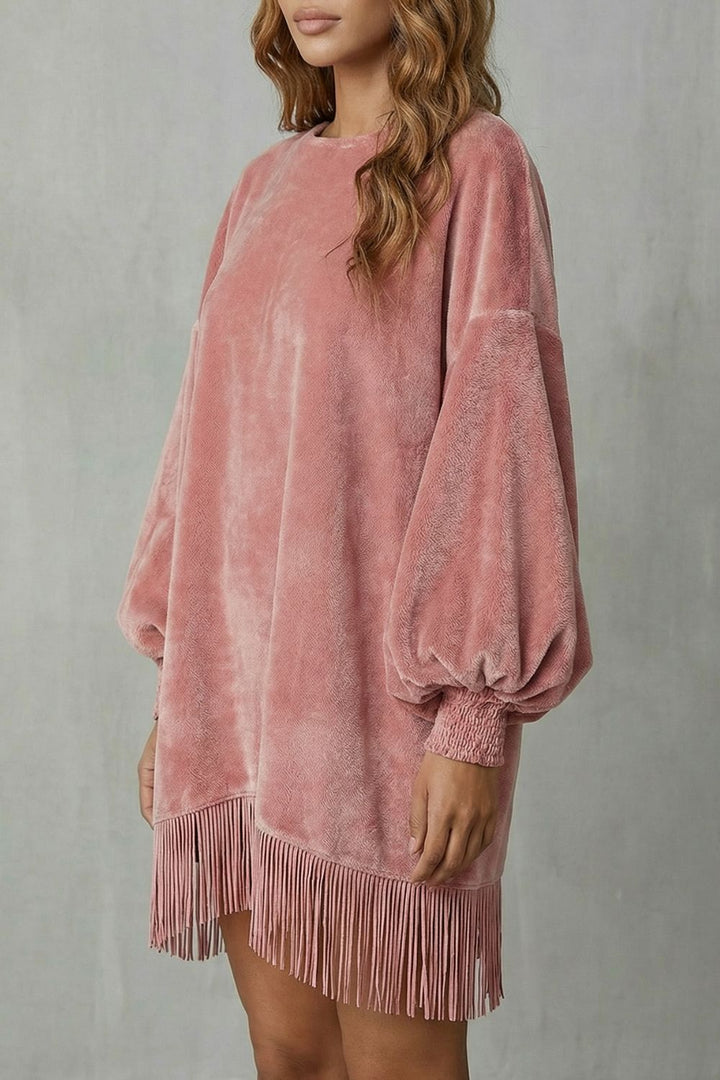 Bellurie – Voluminöse Ärmel – Fransen-Minikleid