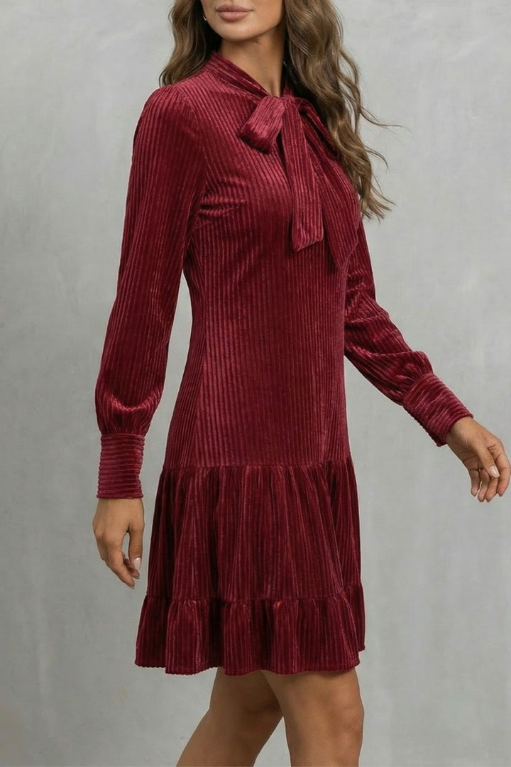 Valeriane – Schleifendetail – Samtiger Corduroy-Minikleid