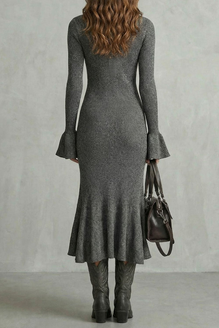 Veloria – Eleganz mit ausgestellten Ärmeln – Midi-Kleid mit Reißverschluss