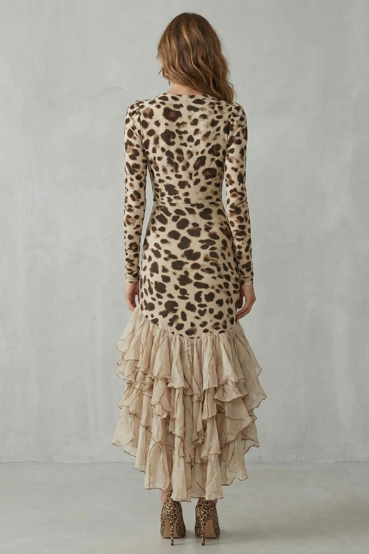 Lioraé – Rüschensaum – Leopardenmuster Midi-Kleid