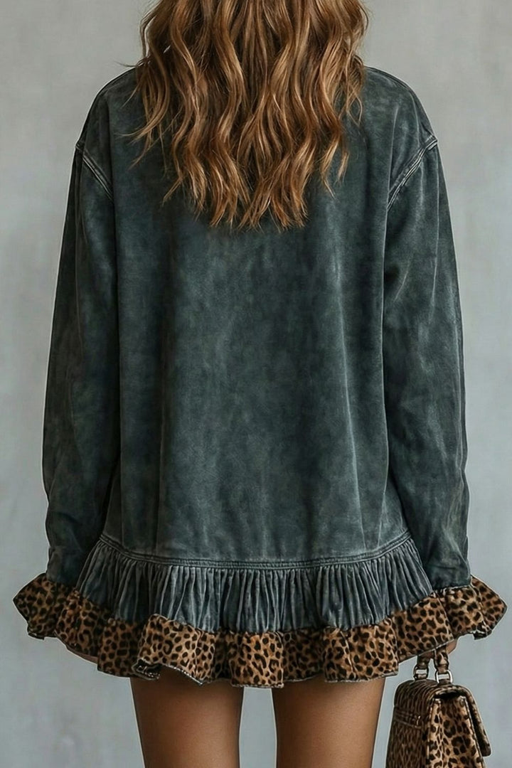Selvatta – Leopardenbesatz Volant – Wildleder-Minikleid