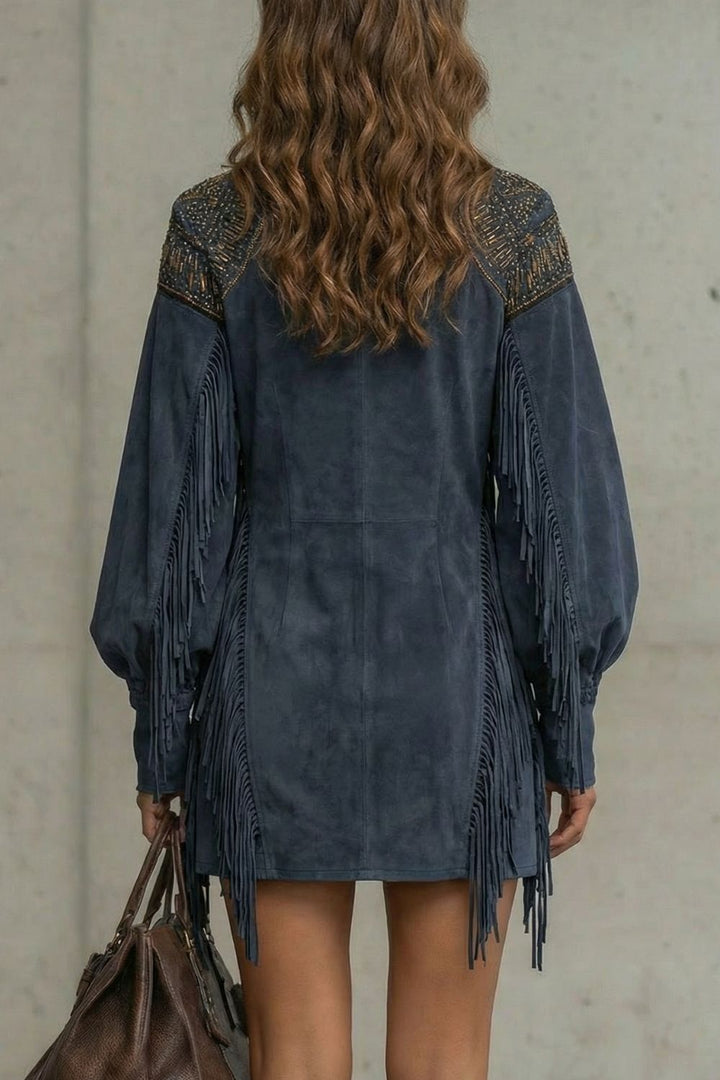 Calvetta – Besticktes Fransen-Detail – Tunika-Minikleid