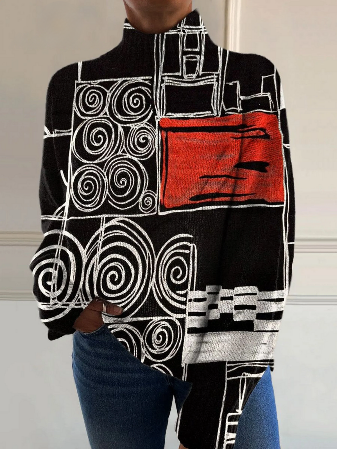 Selma | Pullover mit Stehkragen im abstrakten Kunststil