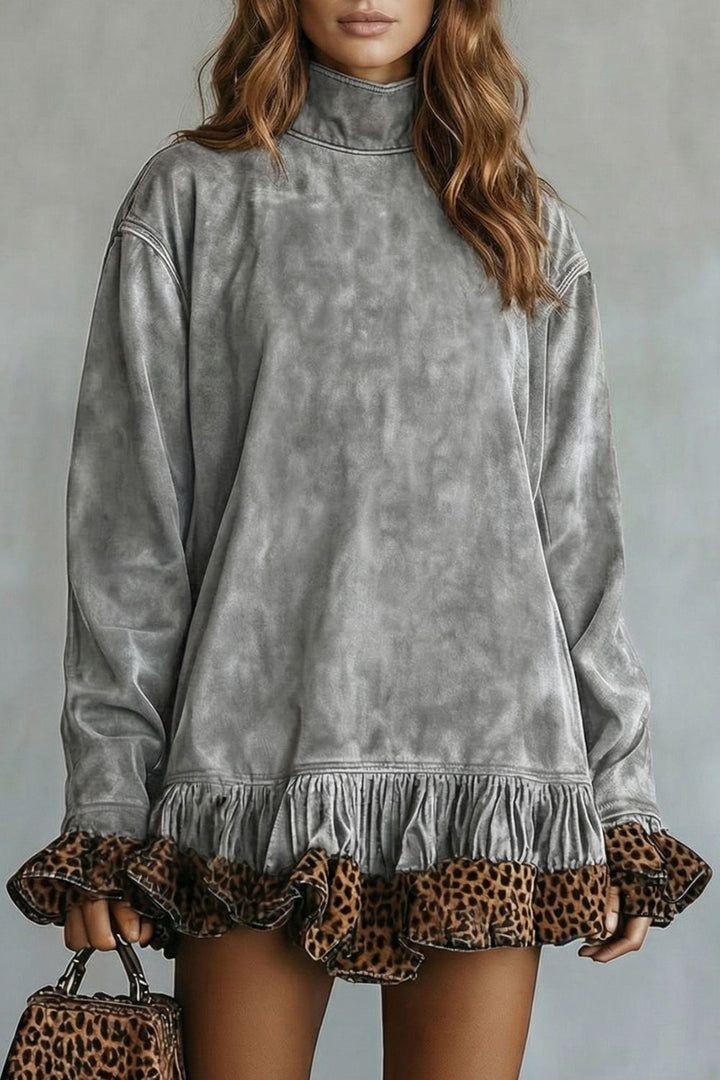 Selvatta – Leopardenbesatz Volant – Wildleder-Minikleid