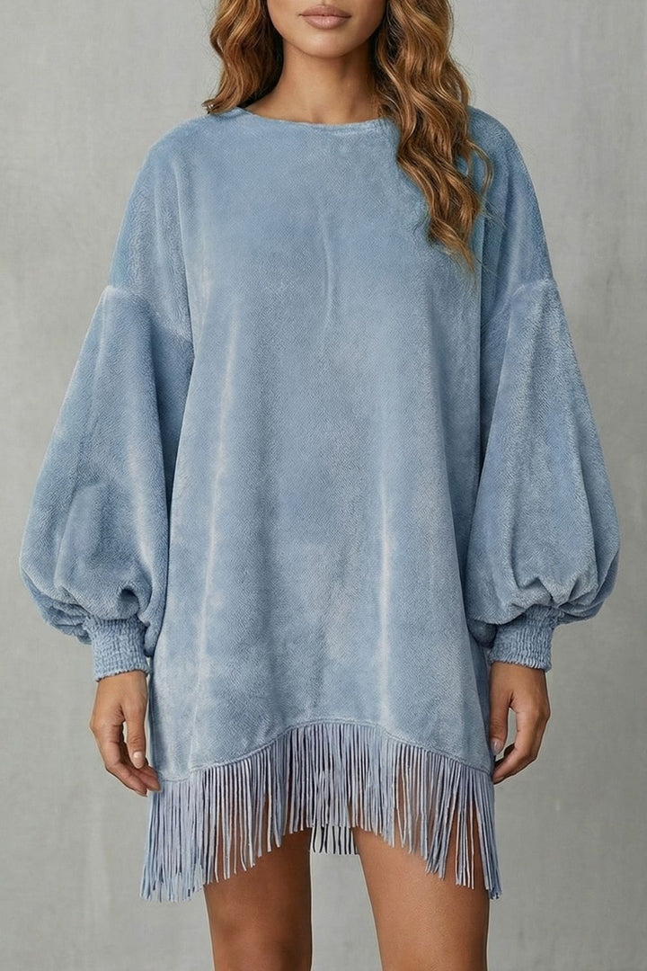 Bellurie – Voluminöse Ärmel – Fransen-Minikleid