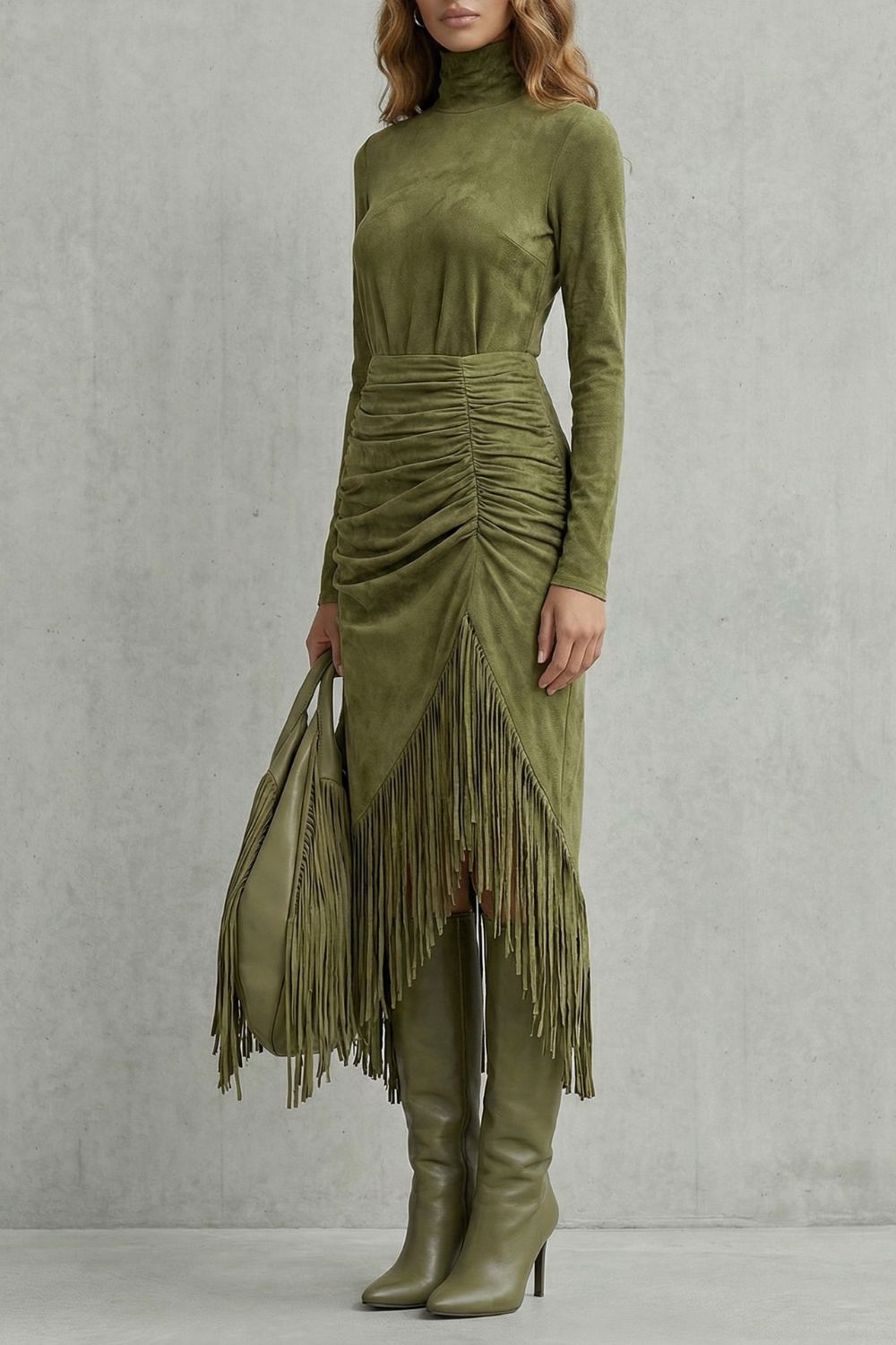 Soléna – Rüschendetail mit Fransen – Midikleid