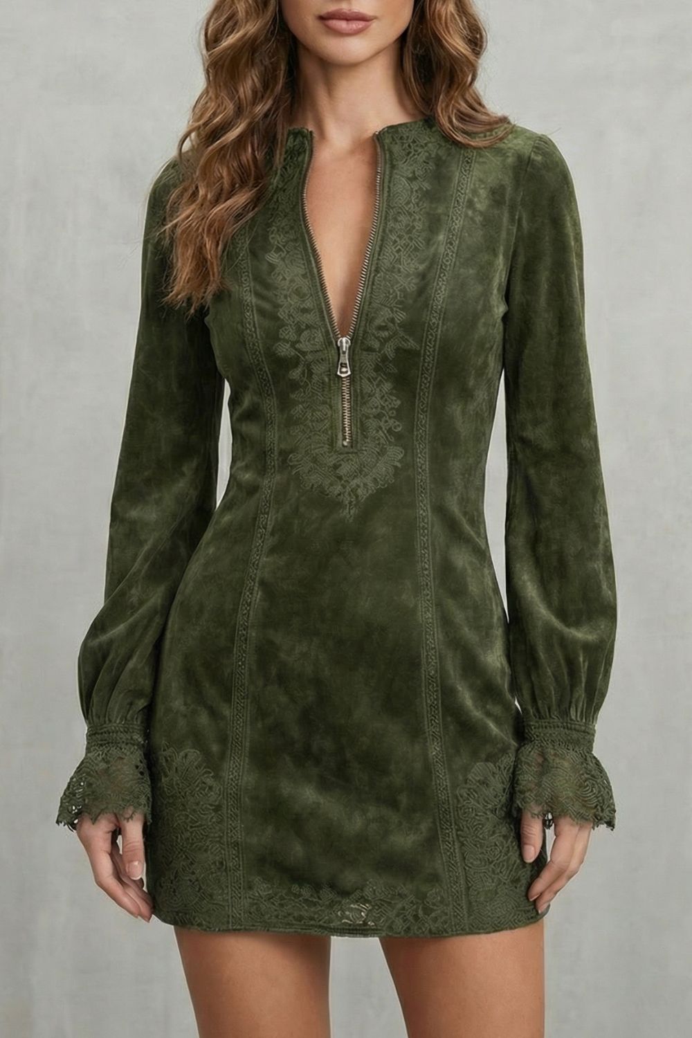 Avenelle – Besticktes Detail – Mini-Kleid mit Reißverschluss vorne
