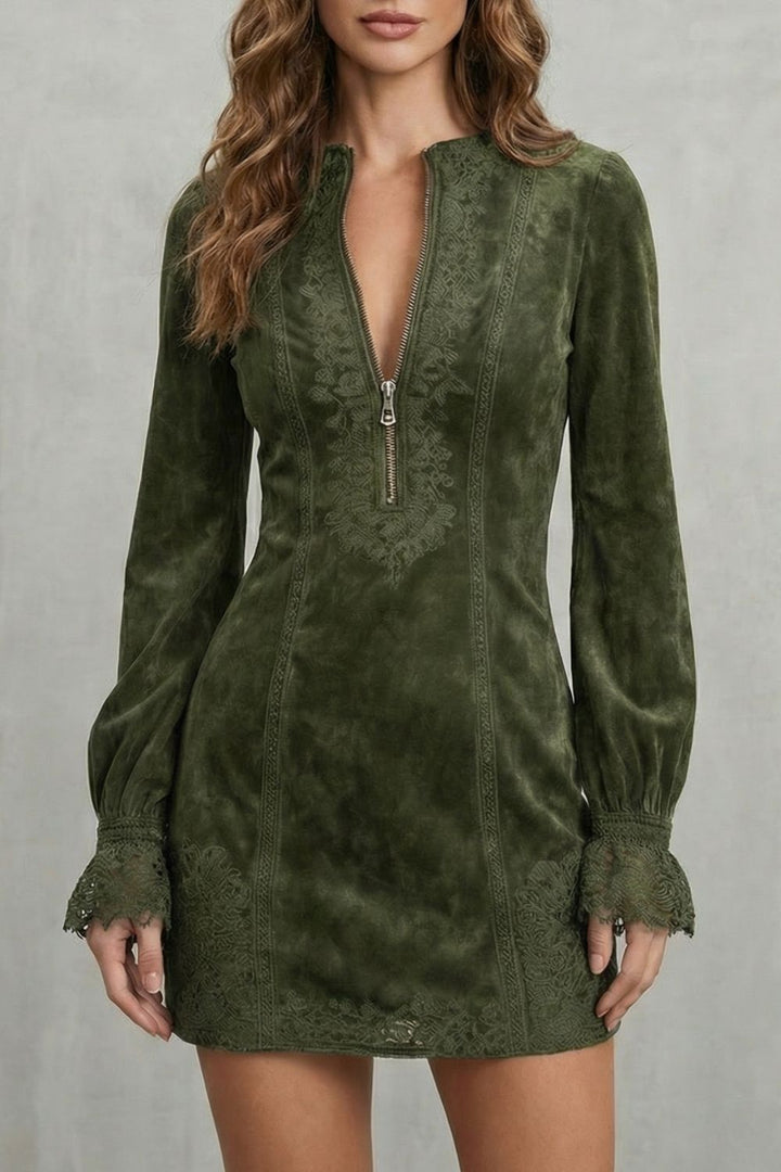 Avenelle – Besticktes Detail – Mini-Kleid mit Reißverschluss vorne