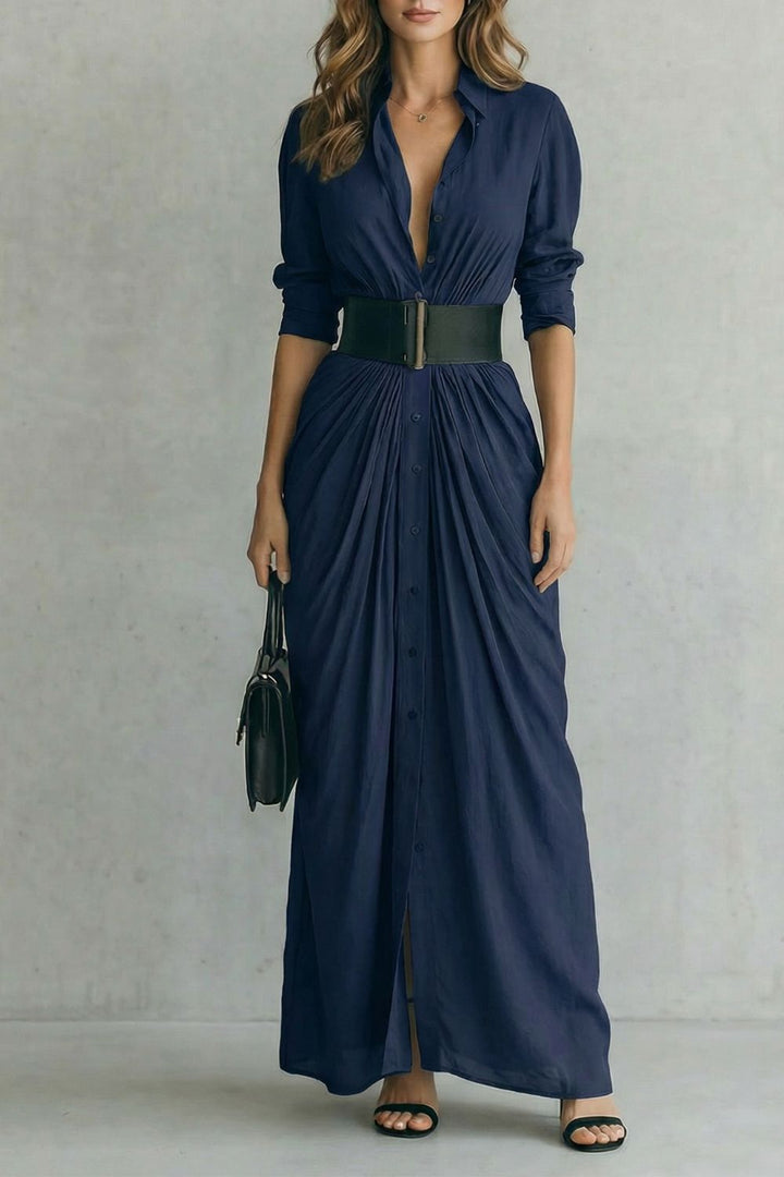 Solenzia | Maxikleid mit Knöpfen und Drapierung