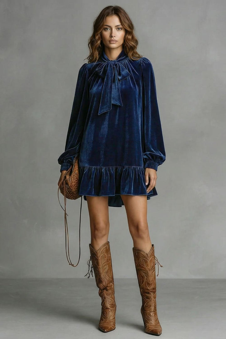 Velézia – Samt-Bow-Detail – Minikleid