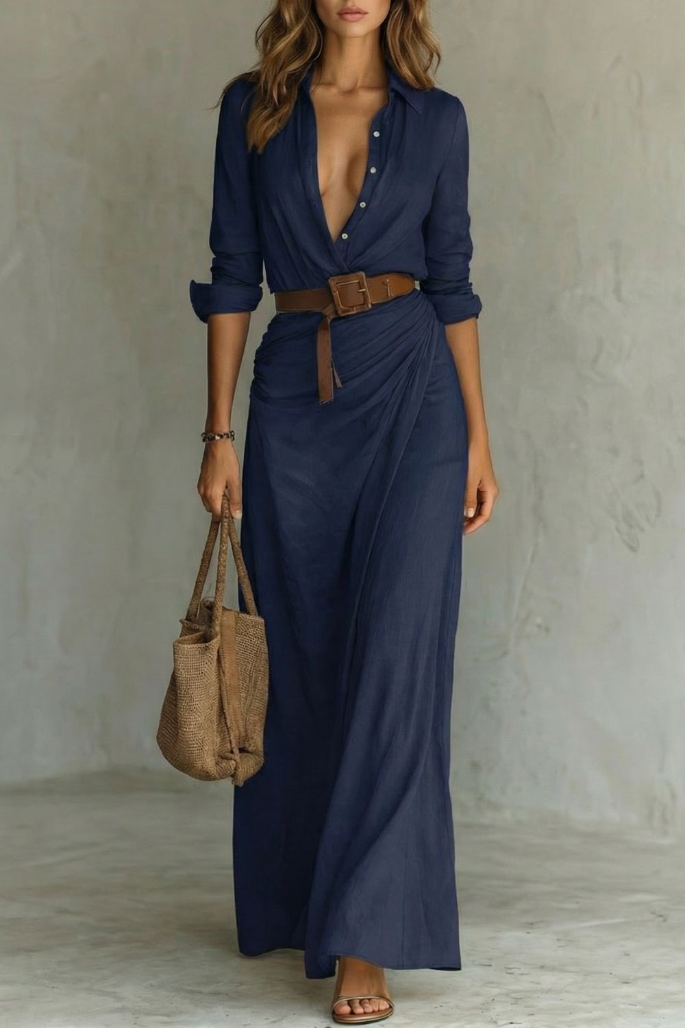 Azura | Knopf-Down Wickelgürtel Maxikleid