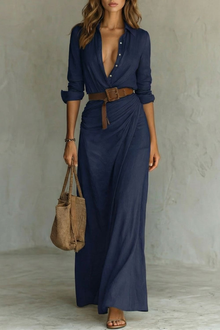 Azura | Knopf-Down Wickelgürtel Maxikleid