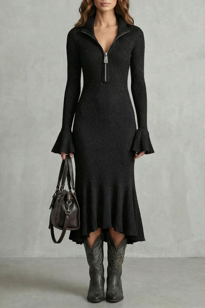 Veloria – Eleganz mit ausgestellten Ärmeln – Midi-Kleid mit Reißverschluss