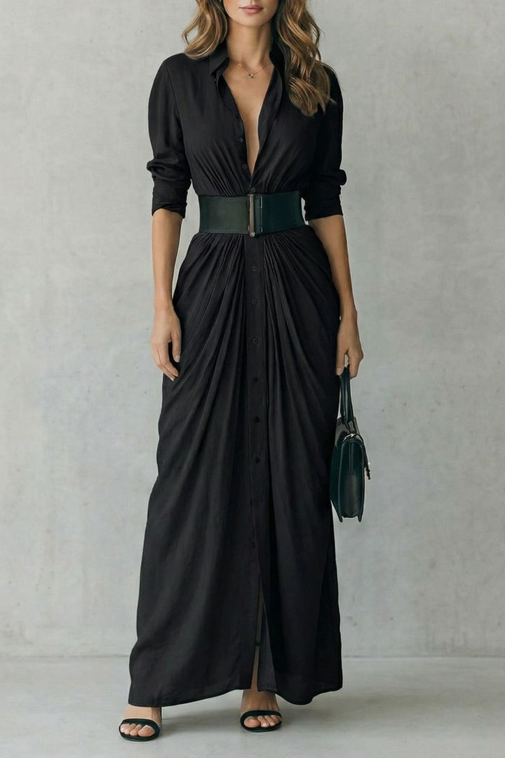 Solenzia | Maxikleid mit Knöpfen und Drapierung