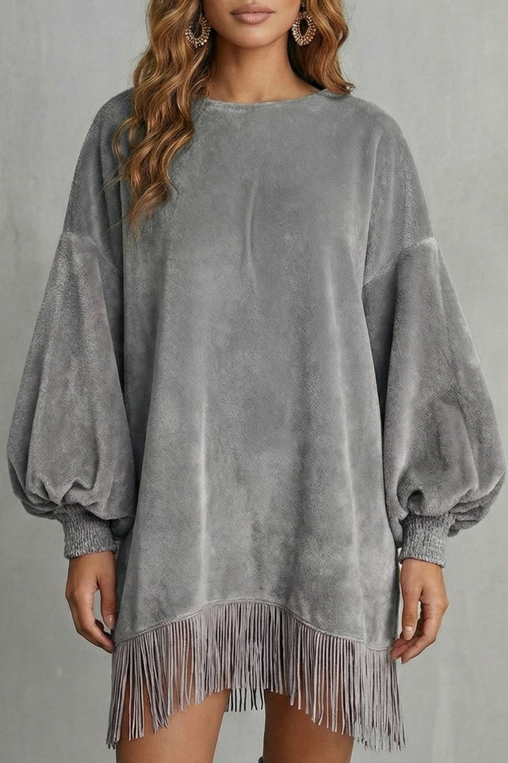 Bellurie – Voluminöse Ärmel – Fransen-Minikleid